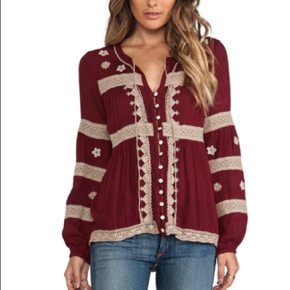 Free People Tops - Free People Iris Boho/Peasant Top in Deep Cranberry